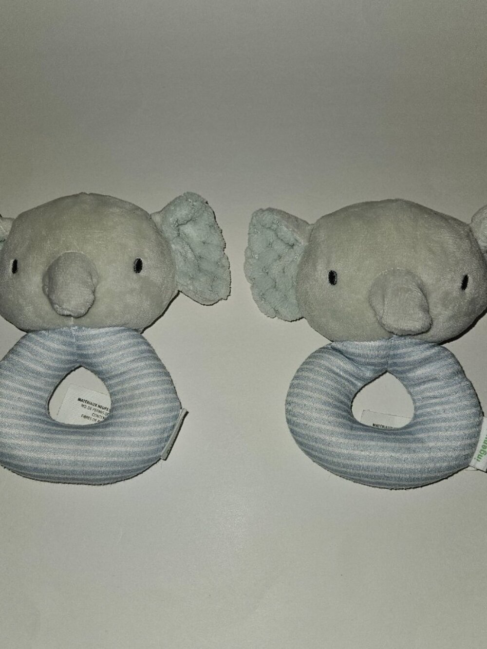 2 Ingenuity Elephant Plush Rattle Baby Toy Stuffed Lovey Grabber Lot Blue Stripe